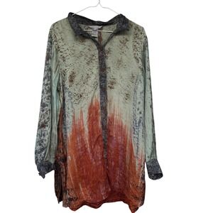John Mark Shirt Womens Medium Multicolor Viscose Button Front Boho Tunic Top